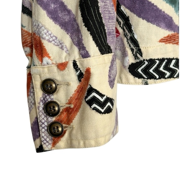 Chico’s Abstract Print Button Front Jacket Linen Cotton Blend Size 2 (L/12) - Picture 4 of 8